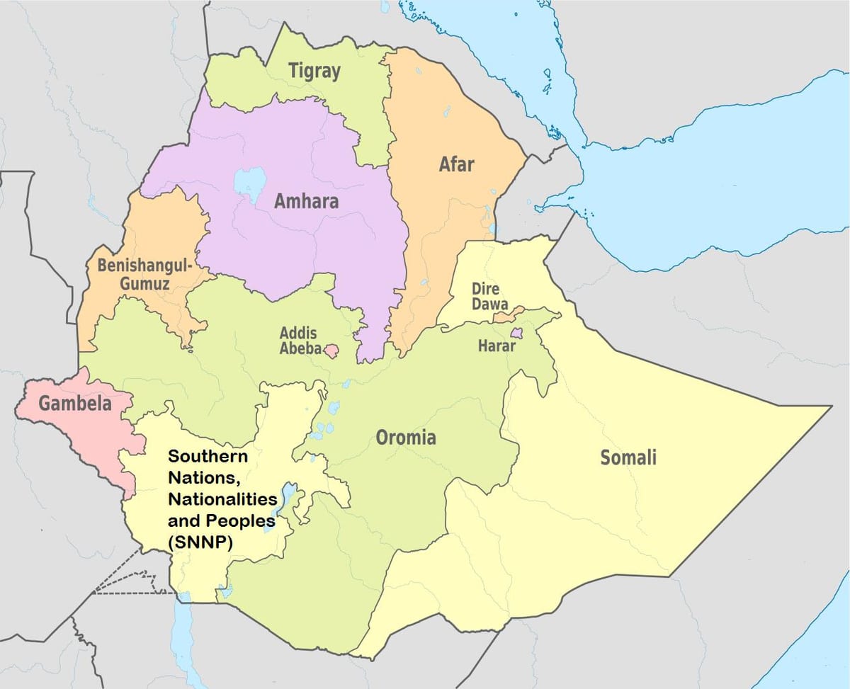 Etiòpia, estats mapa