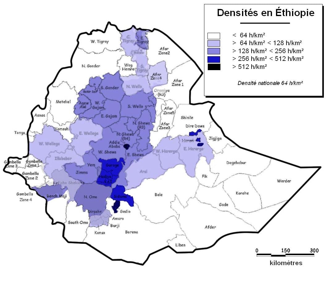 Etiòpia densitat de població mapa