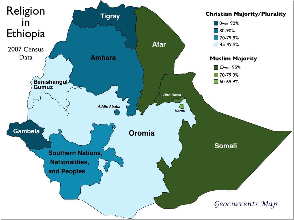 mapa d'Etiòpia religió