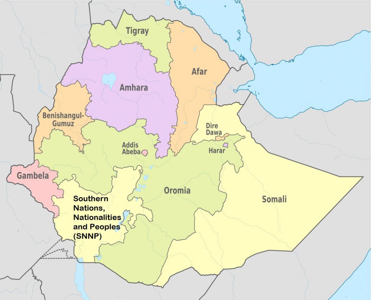 Etiòpia, estats regionals mapa