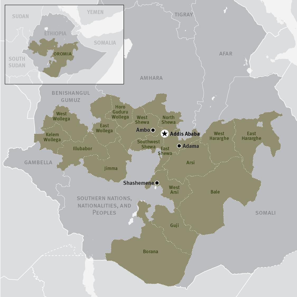 mapa de la regió d'oromia a Etiòpia