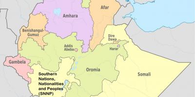 Etiòpia, estats regionals mapa